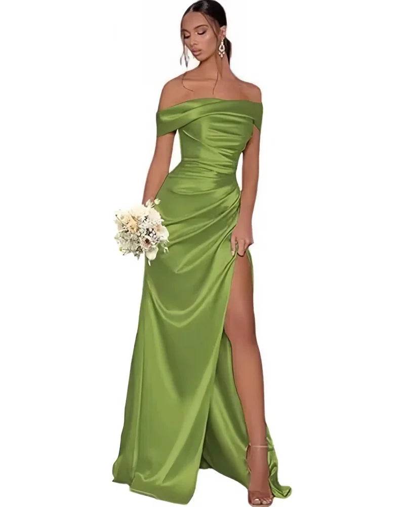 Stunning Off The Shoulder Satin Mermaid Prom Dress - High Split Design - Buy Center