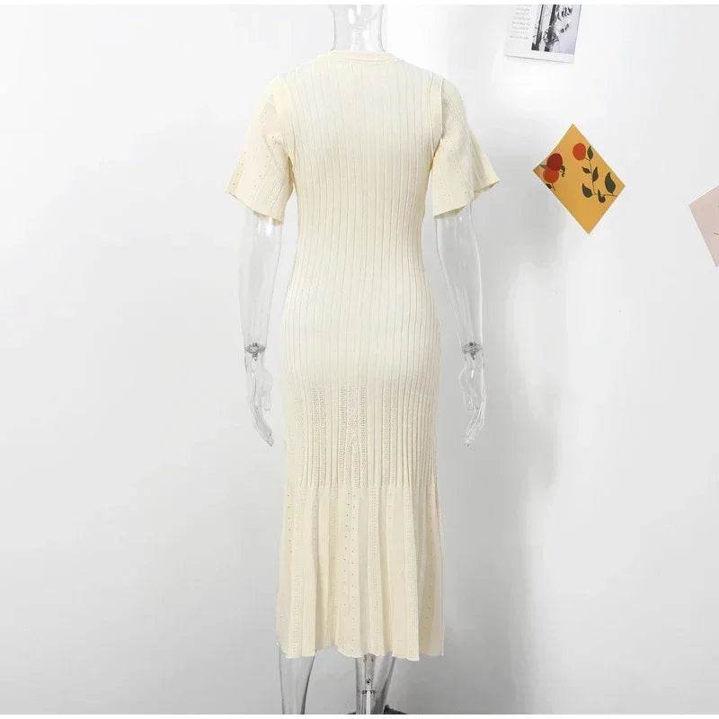 Elegant Knit Dress for Women - Spring Fashion, O-Neck, Short Sleeve - Buy Center