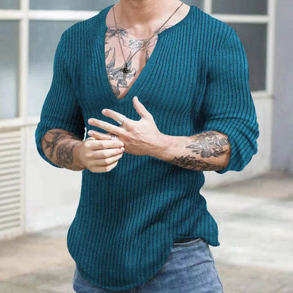 Men's V-Neck Casual Sweater - Autumn Winter Solid Color Knitted Pullover - Buy Center