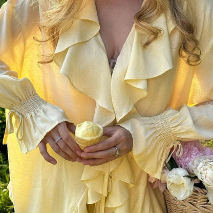 Tuularose Women's Ruffled Tie Top & Shorts Set - Casual Office Style - Buy Center