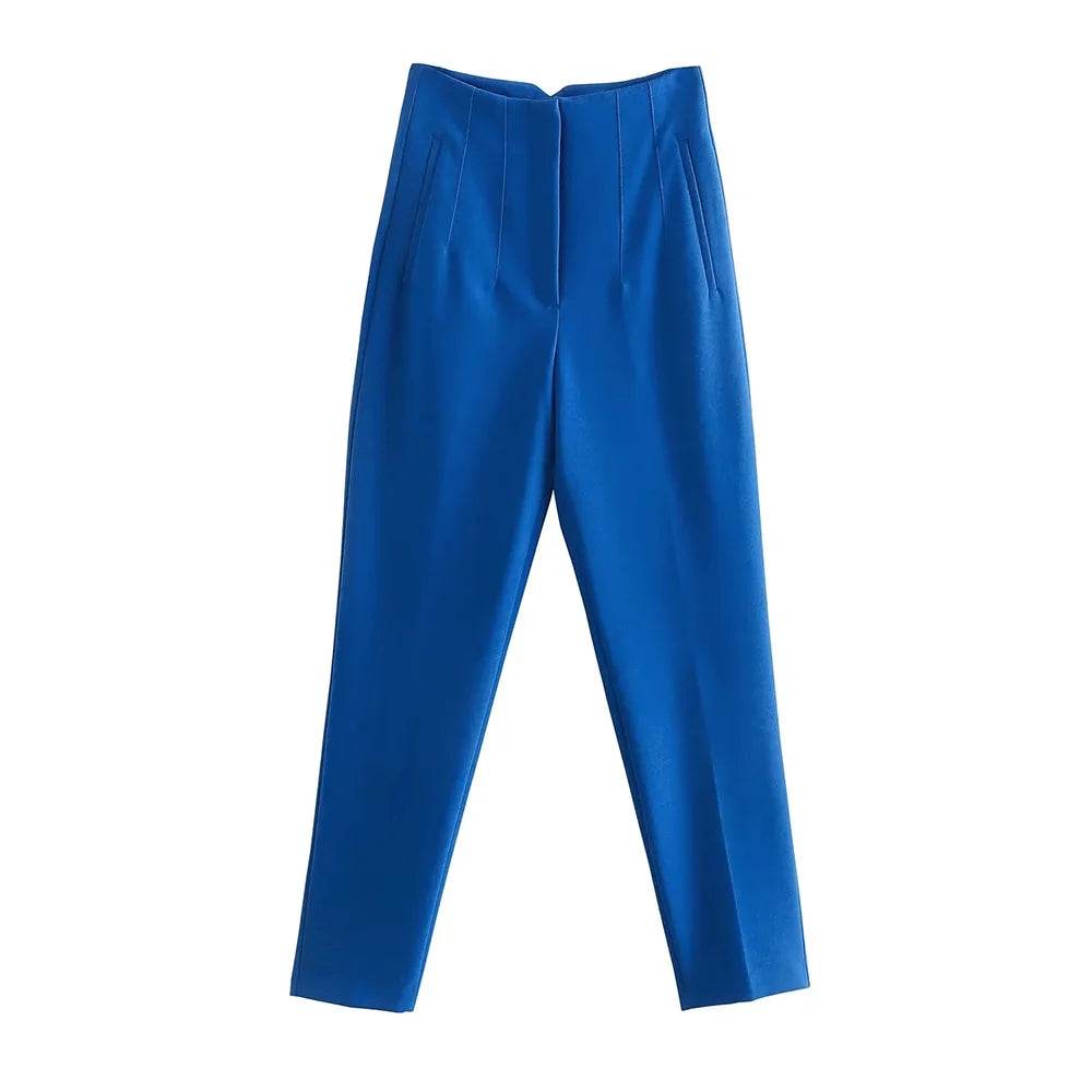 TRZA High Waist Solid Pants - Casual Ankle Trousers with Pockets - Buy Center