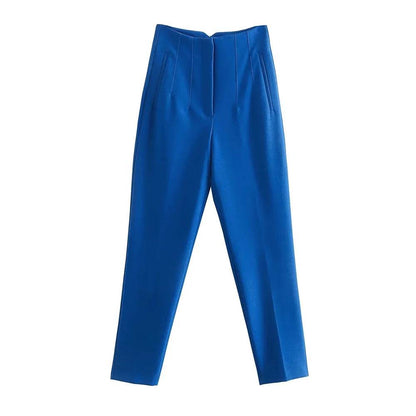 TRZA High Waist Solid Pants - Casual Ankle Trousers with Pockets - Buy Center