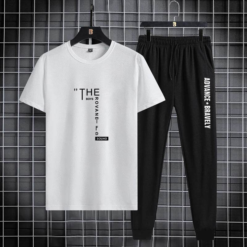 Trendy Men's Sports Suit Set - Breathable T-Shirt & Leggings - Buy Center