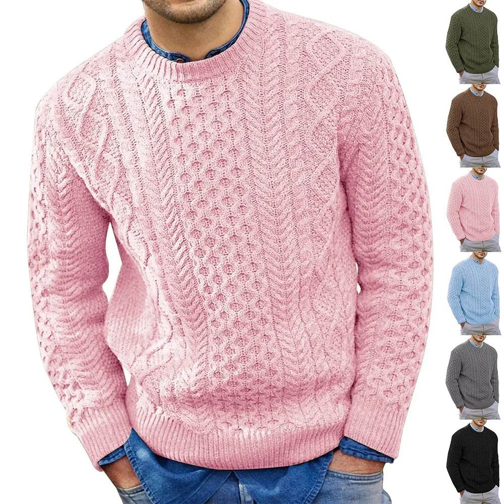Pink Sweater Men's 2024 Autumn Winter New Pure Color Pullover Knitted Sweater Menwear Fashion Large Size Male Clothing - Buy Center
