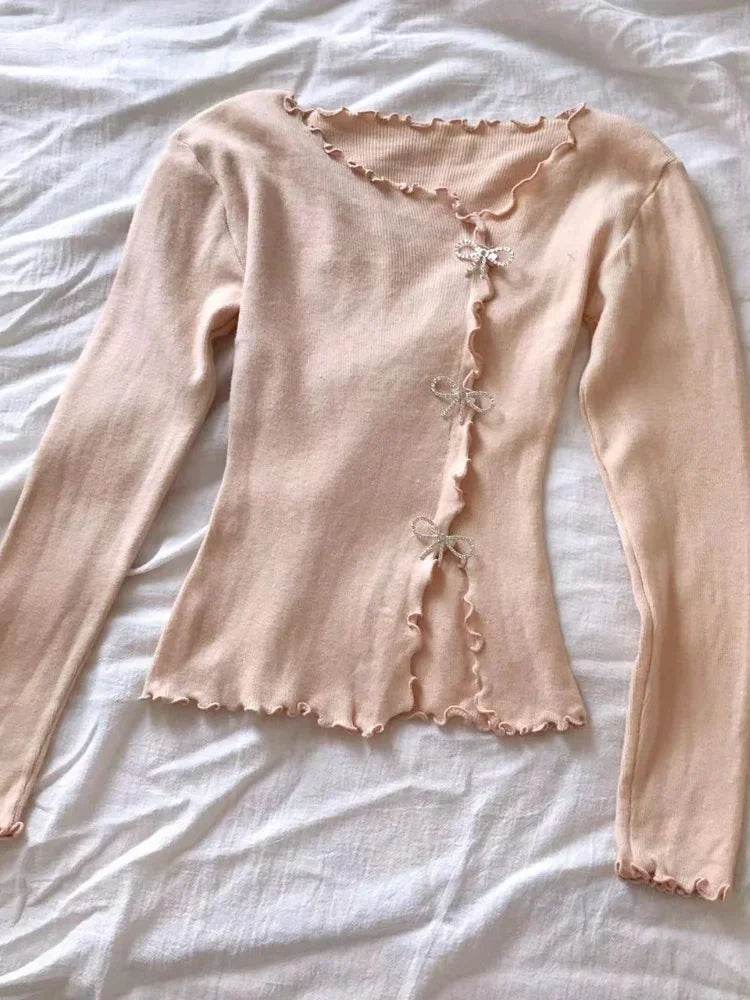 2024 Solid Lettuce Trim Pullover Sweater - Y2K Casual Style - Buy Center