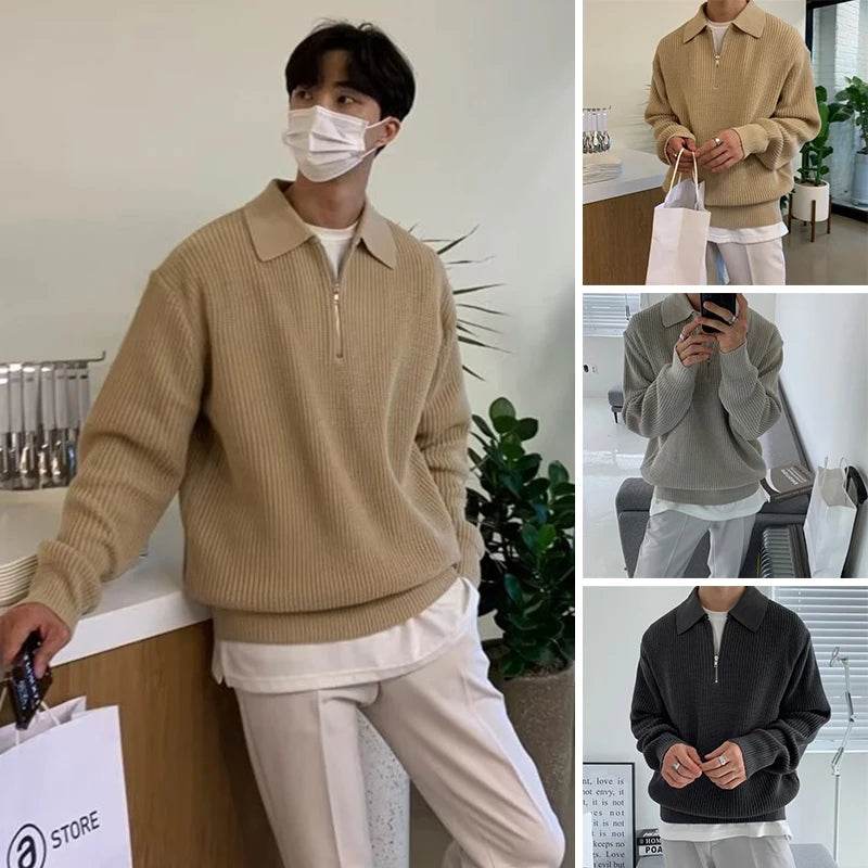 Stylish Men’s Korean Knitwear Sweater - Thick Casual Pullover for Winter - Buy Center