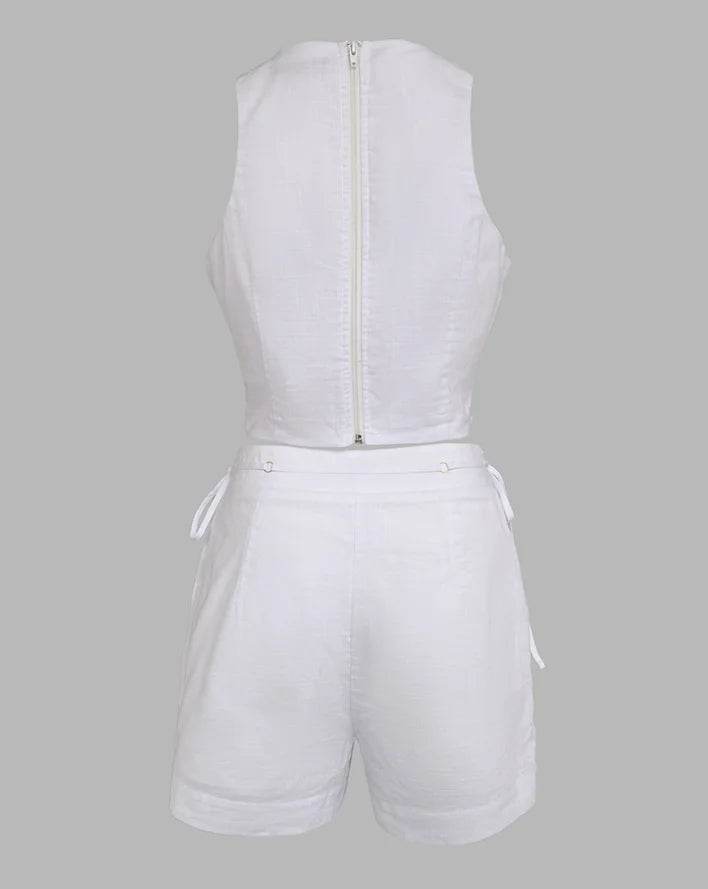 EAEOVNI Women’s Two Piece Outfit - Halter Crop Tank & Lace-Up Shorts - Buy Center