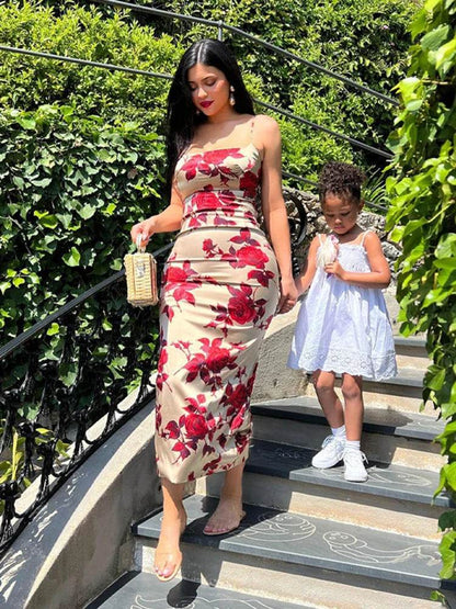 Hugcita Summer Y2K Floral Print Bodycon Midi Dress for Women - Buy Center