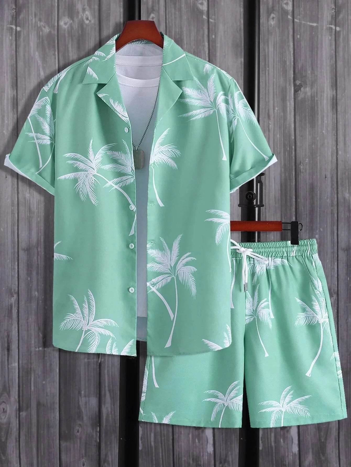 Men's Summer 3D Print Hawaiian Shirt Set - Beach Coconut Tree Style - Buy Center