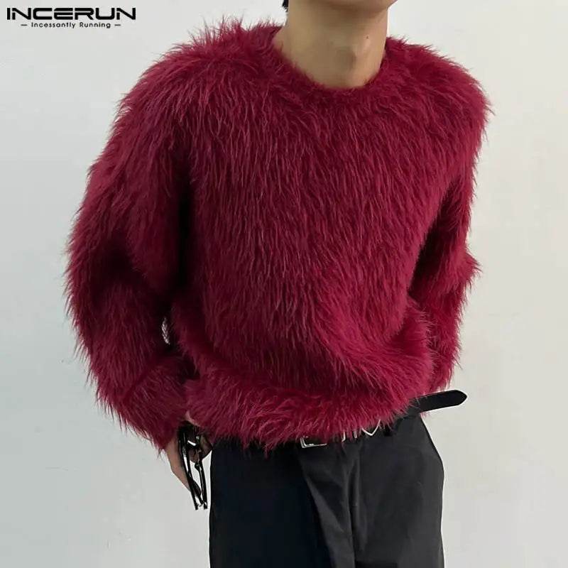 INCERUN Mens Casual Pullover - Korean Style Solid Long Sleeve Sweater - Buy Center