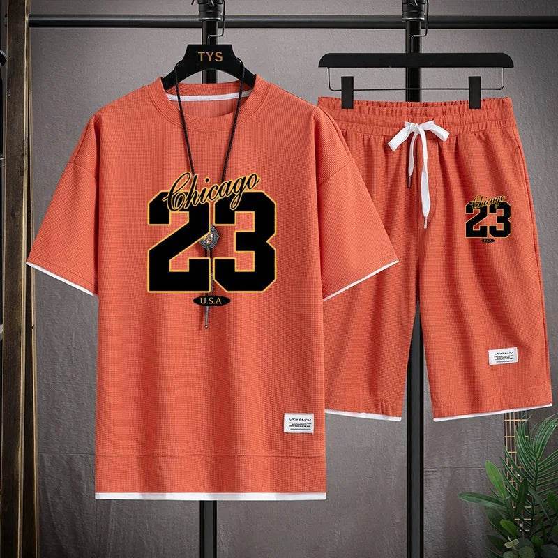 Men's Korea Summer Fashion Print Jogging Shorts Set - Casual Comfort - Buy Center