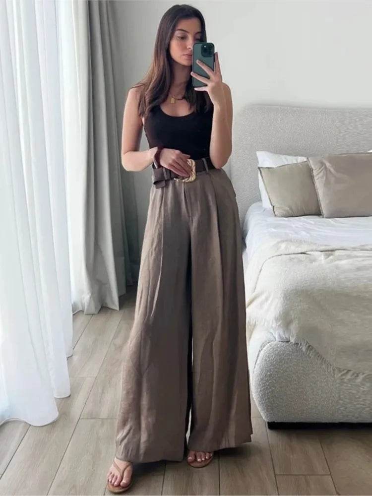 HipSeam Women's Satin Wide Leg Trousers - Casual Loose Fit Style - Buy Center