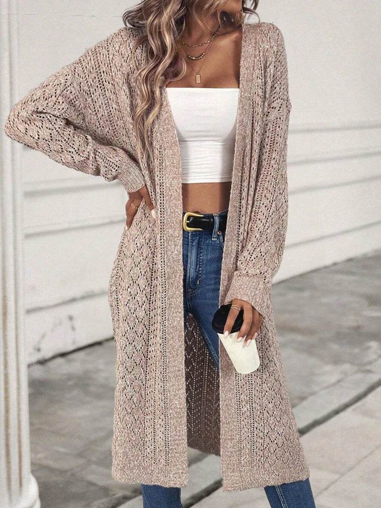 Elegant Loose Fit Cardigan Sweater - Hollow Out Knitwear for Women - Buy Center