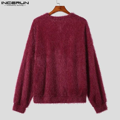 INCERUN Mens Casual Pullover - Korean Style Solid Long Sleeve Sweater - Buy Center