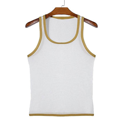 Summer 2025 Men’s Mesh Tank Top - Casual U Neck Vest in Contrast Color - Buy Center
