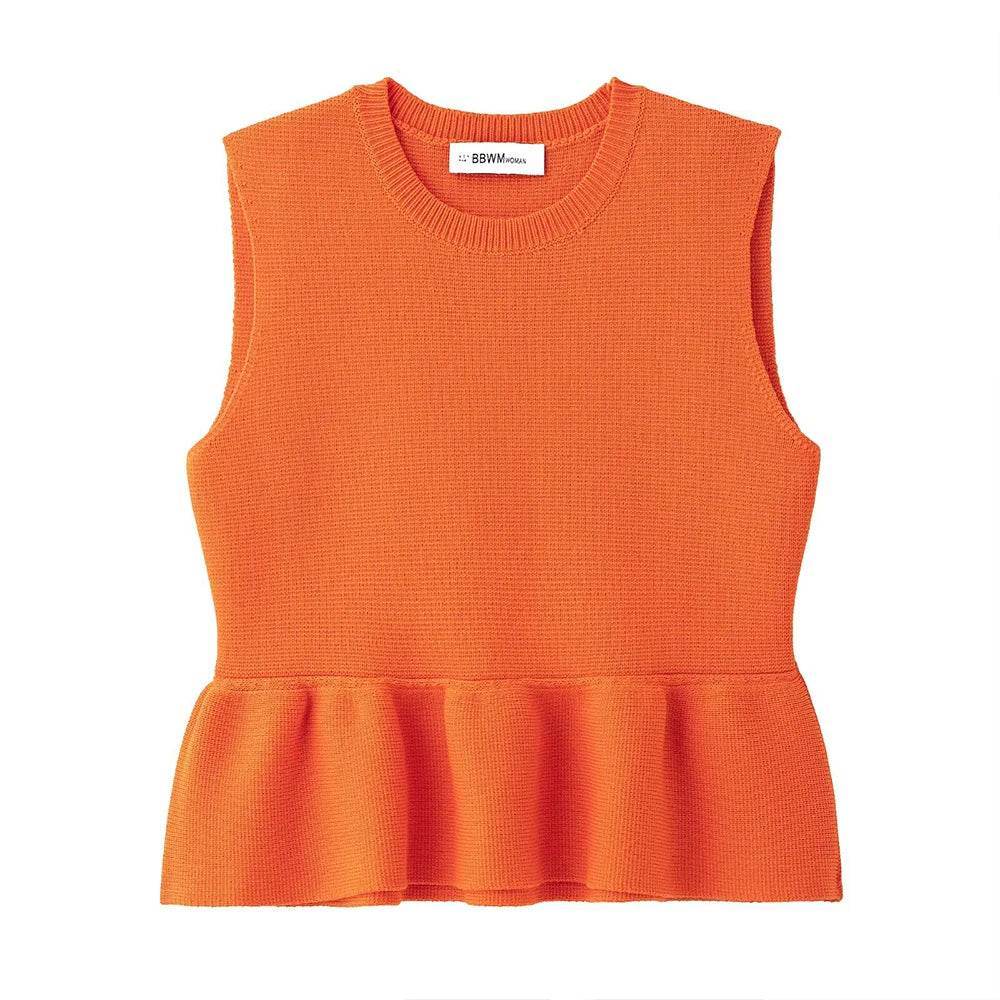 INS Fashion Orange Round Neck Sleeveless Knit Sweater for Women - Buy Center
