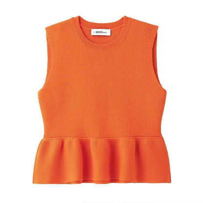 INS Fashion Orange Round Neck Sleeveless Knit Sweater for Women - Buy Center