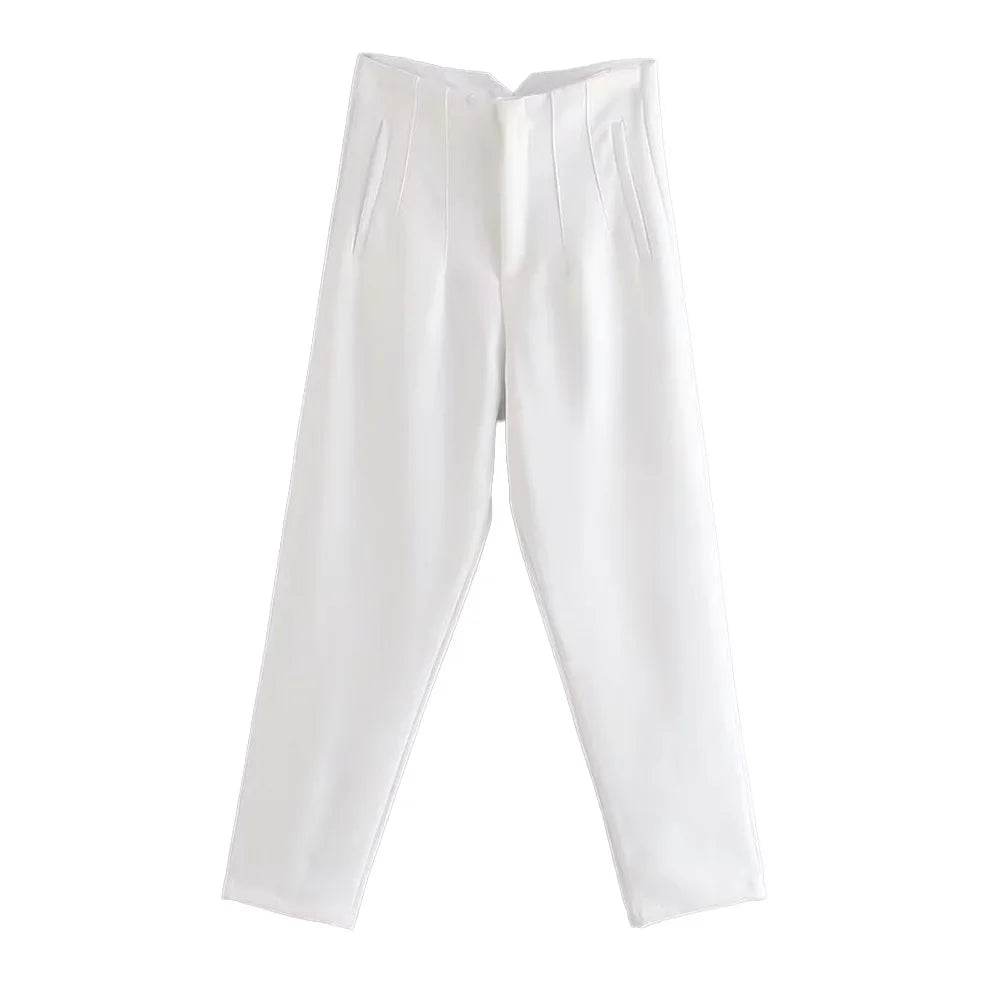 TRZA High Waist Solid Pants - Casual Ankle Trousers with Pockets - Buy Center