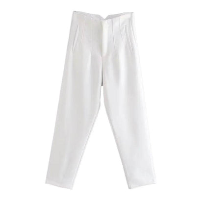 TRZA High Waist Solid Pants - Casual Ankle Trousers with Pockets - Buy Center