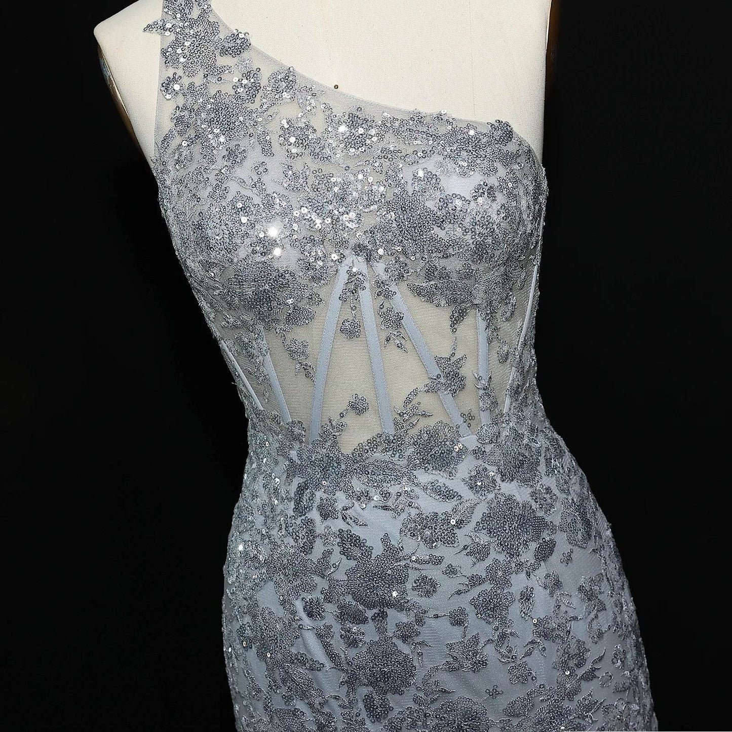 Sharon Said Sequin Evening Dress - One-Shoulder Gown with High Slit - Buy Center