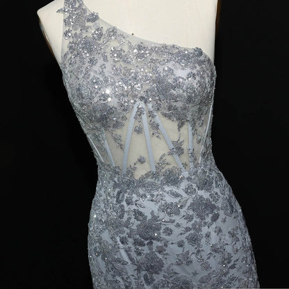 Sharon Said Sequin Evening Dress - One-Shoulder Gown with High Slit - Buy Center