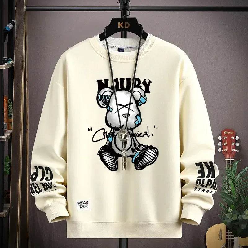 Cool Bear Print Mens Sweatshirt - Fashionable O-Neck Long Sleeve Top - Buy Center