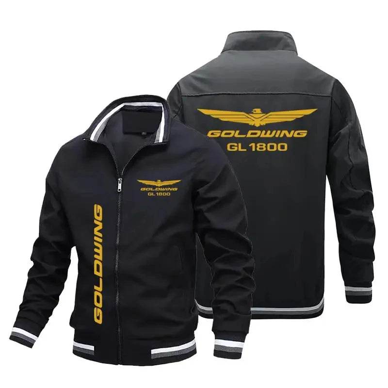 Men's Autumn/Winter Driver Jacket - Golden Wings & Printed Logo Style - Buy Center