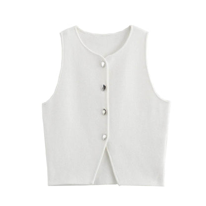 MsChuh Women’s Knitted Vest - Slim Cropped O-Neck for Summer 2024 - Buy Center