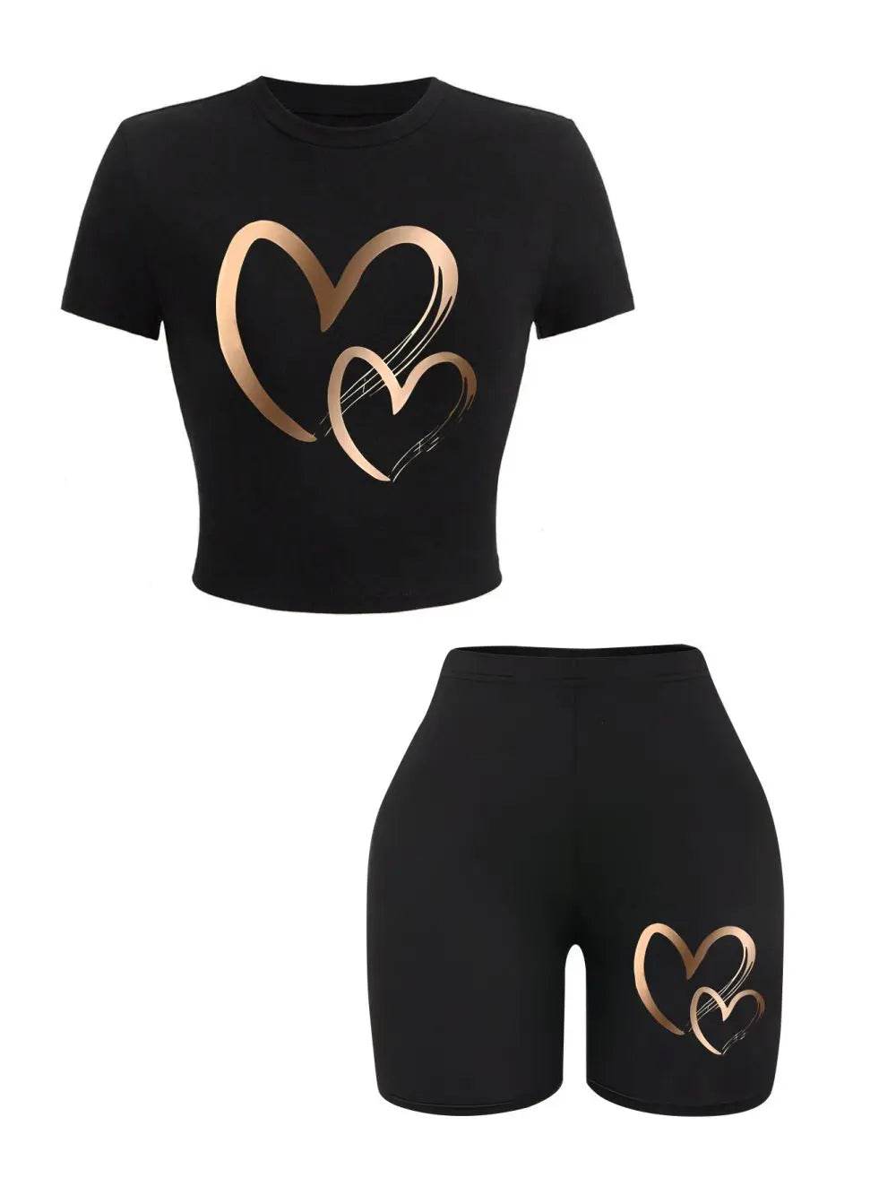 Teekossc Women’s Summer Slim-Fit T-Shirt & Shorts Set - Heart Prints - Buy Center