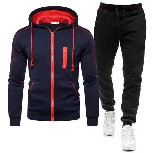 QIWN 2024 Men's Double Zipper Jacket & Hoodie Tracksuit Set - Buy Center