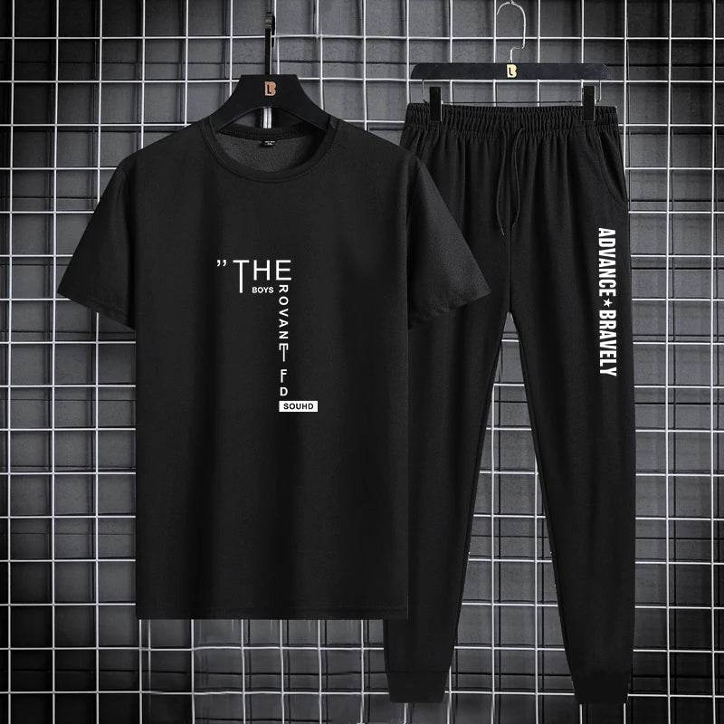 Trendy Men's Sports Suit Set - Breathable T-Shirt & Leggings - Buy Center