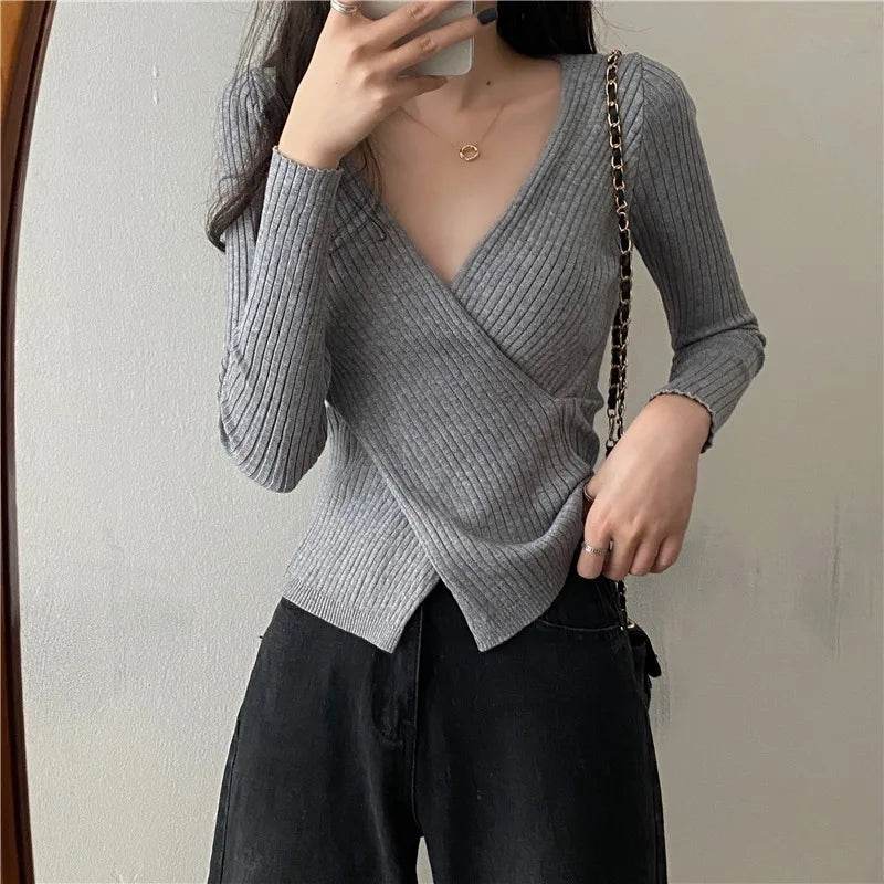 XIBUSANA Women's V-Neck Knit Pullover - Casual Slim Fit Sweater - Buy Center