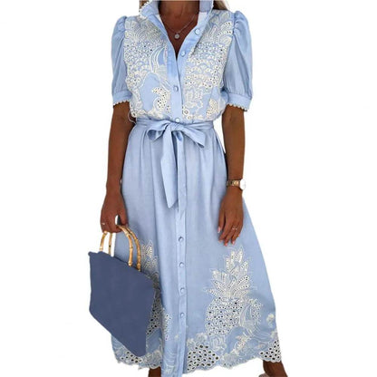 SANWOOD Summer Maxi Dress - Elegant Puff Sleeve Floral Design - Buy Center