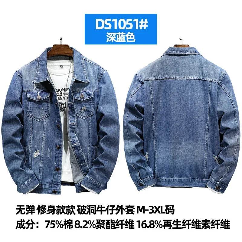 Wulend Men's Denim Jacket - Casual Turn Down Collar Coat for Autumn - Buy Center