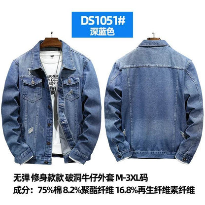 Wulend Men's Denim Jacket - Casual Turn Down Collar Coat for Autumn - Buy Center
