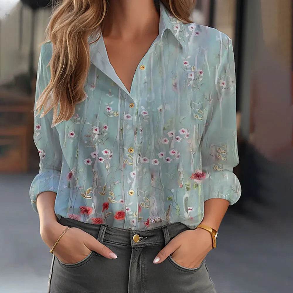 Women's 3D Flower Printed Long Sleeve Blouse - Plus Size Autumn Top - Buy Center
