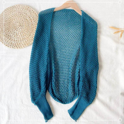 Fictitni Crochet Shrug Cardigan - Sheer Open Knit, Long Sleeve - Buy Center