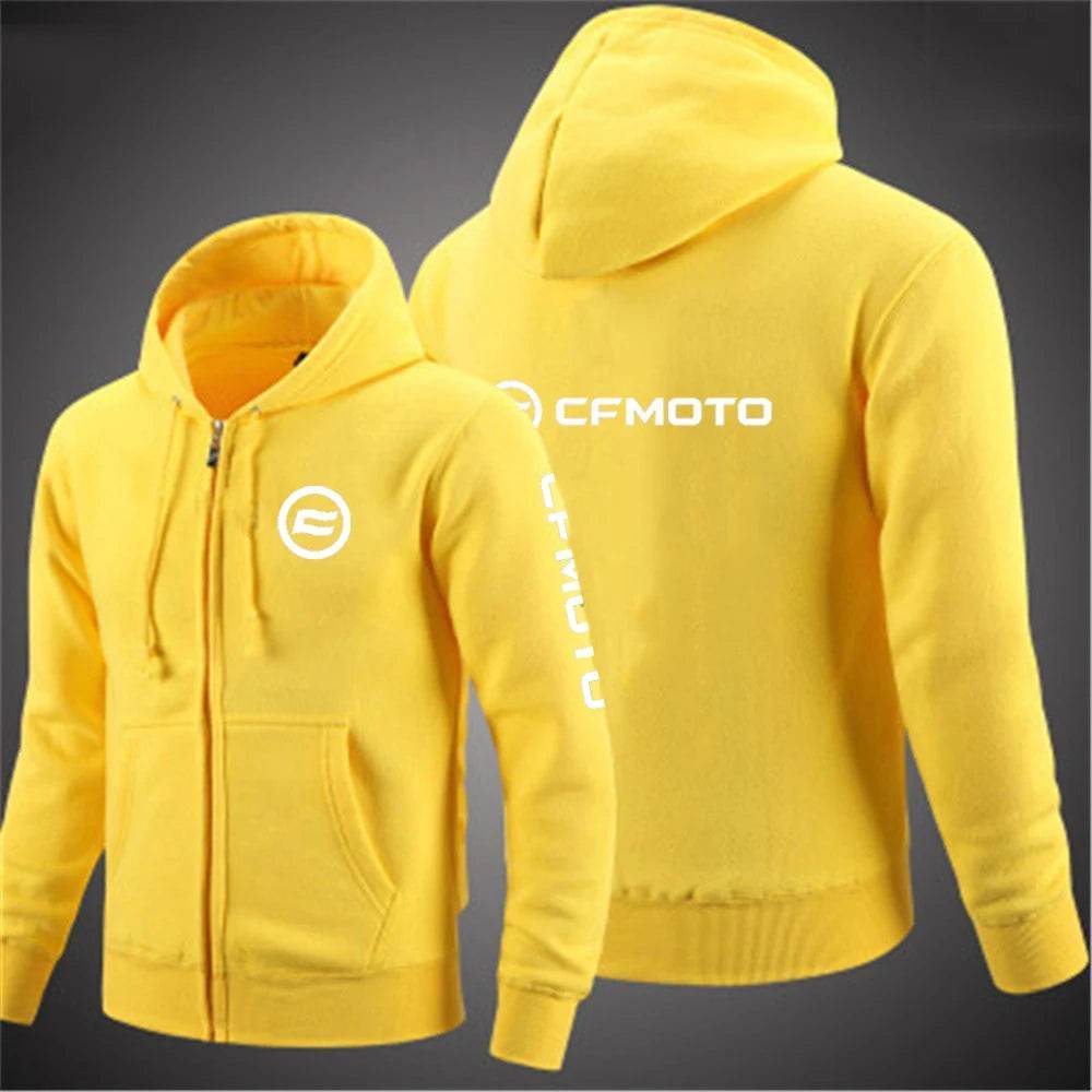 2024 Cfmoto Logo Print Hoodies - Men's Solid Color Zip-Up Jacket - Buy Center