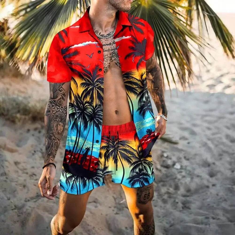 Hawaiian Men’s Cardigan 2-Piece Set - Summer Short Sleeve & Shorts - Buy Center