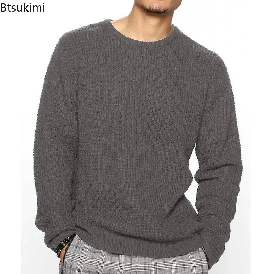 Btsukimi Men's Knitted Sweater - Casual Round Neck Pullover for Autumn - Buy Center