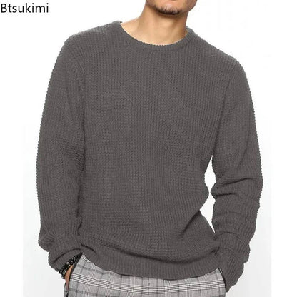 Btsukimi Men's Knitted Sweater - Casual Round Neck Pullover for Autumn - Buy Center