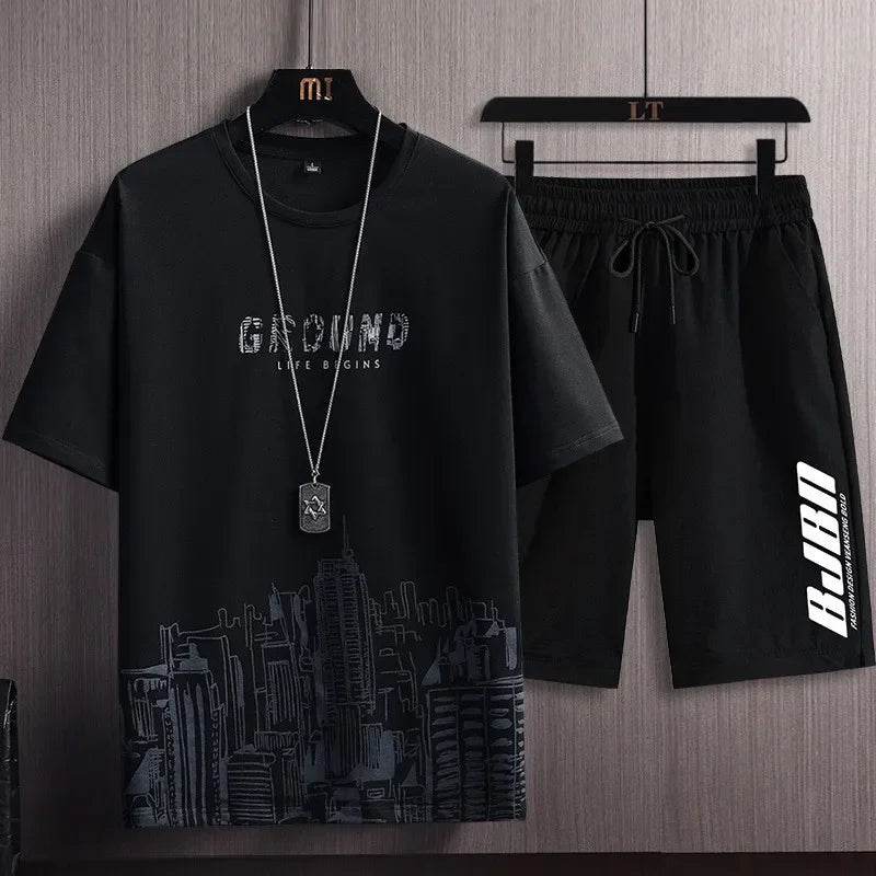 XMSFTD Men's Summer T-Shirt and Shorts Set - Casual Sportswear - Buy Center