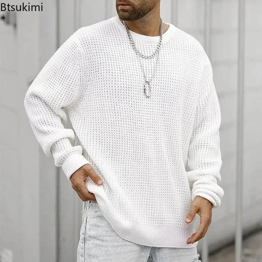 Btsukimi Men's Knitted Sweater - Casual Round Neck Pullover for Autumn - Buy Center