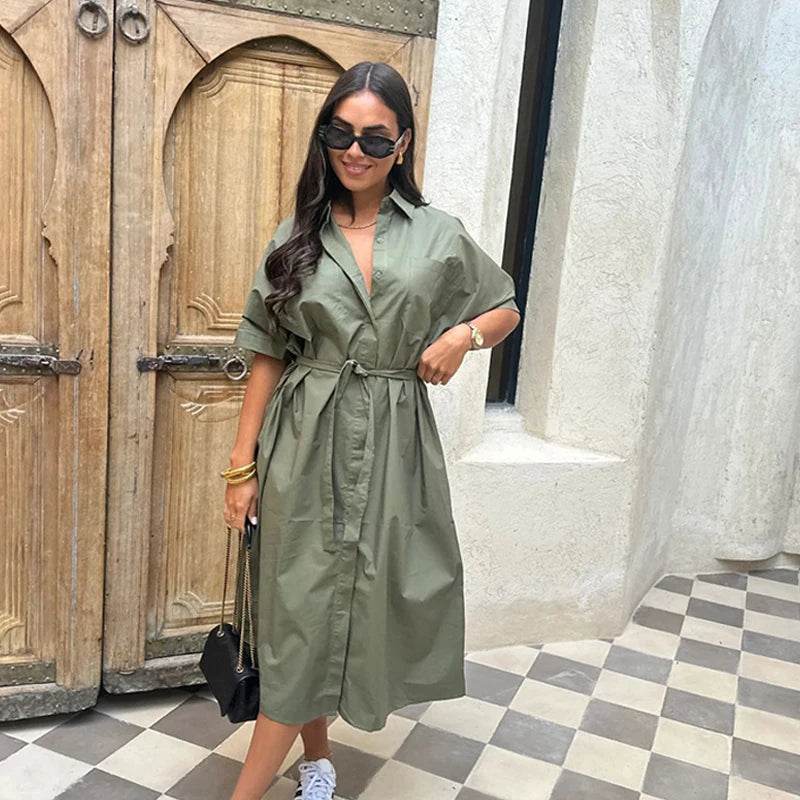 Summer Casual Lapel Dress - Elegant Short Sleeved Women's A-Line - Buy Center