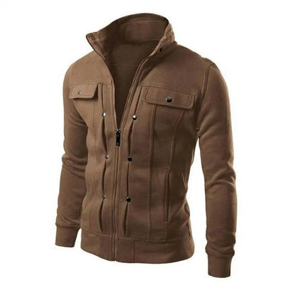 Men's Solid Color Stand Collar Jacket - Casual Zipper Closure Outerwear - Buy Center