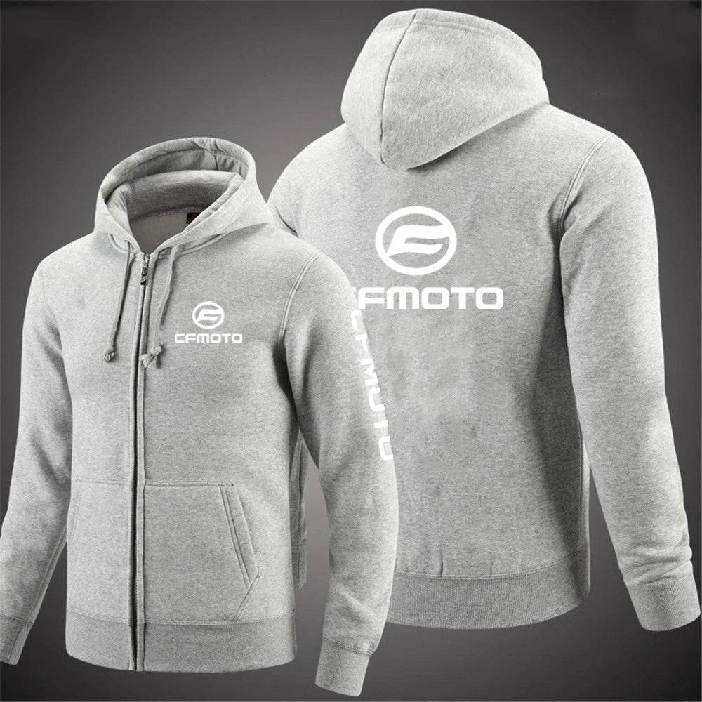 2024 Cfmoto Logo Print Hoodies - Men's Solid Color Zip-Up Jacket - Buy Center