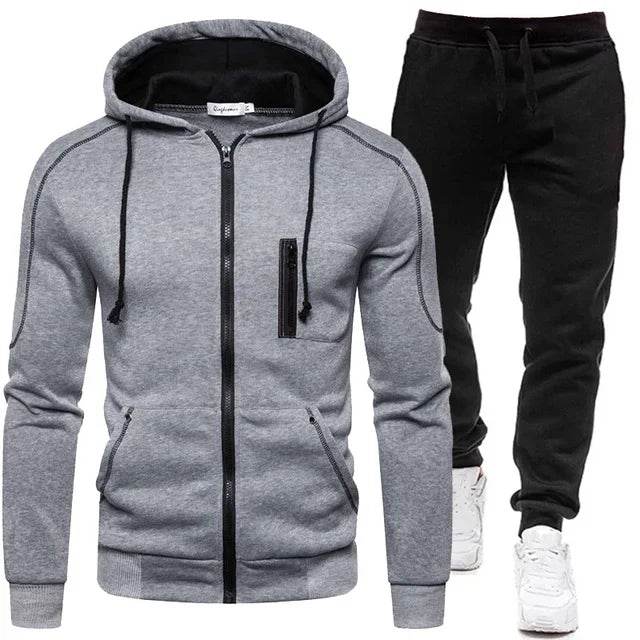 QIWN 2024 Men's Double Zipper Jacket & Hoodie Tracksuit Set - Buy Center