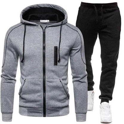 QIWN 2024 Men's Double Zipper Jacket & Hoodie Tracksuit Set - Buy Center