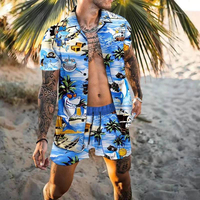 Hawaiian Men’s Cardigan 2-Piece Set - Summer Short Sleeve & Shorts - Buy Center