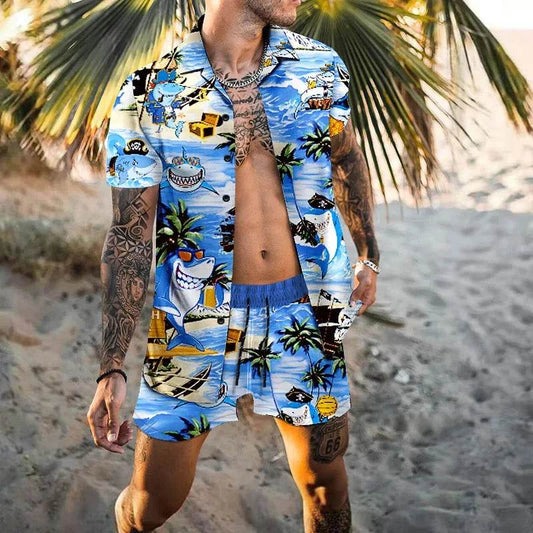 Hawaiian Men’s Cardigan 2-Piece Set - Summer Short Sleeve & Shorts - Buy Center